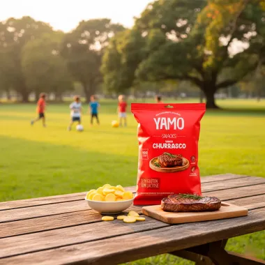 Salgadinho Snacks Yamo de Arroz e Soja Sabor Churrasco Sem Glúten 25g