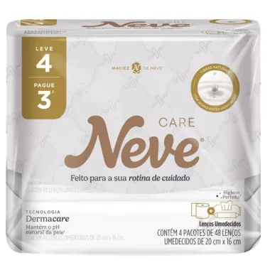 Kit Lenços Umedecidos Neve Care Leve 4 Pague 3 com 4 Pacotes de 48 Unidades