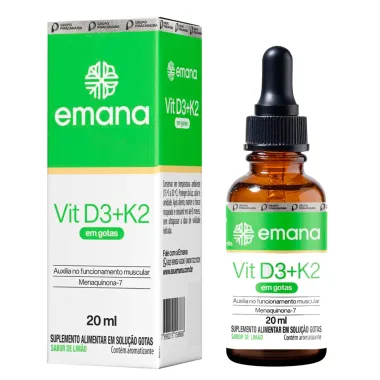 Vitamina D3 + K2 Emana Sabor de Limão Gotas 20ml