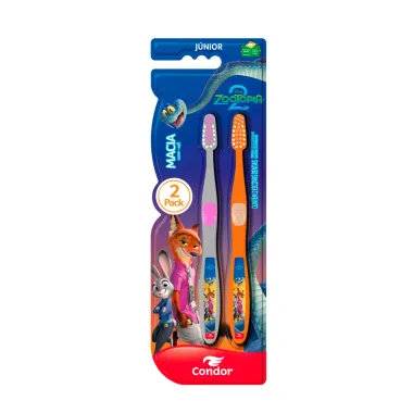 Escova Dental Infantil Condor Junior Macia Zootopia 2 com 2 Unidades