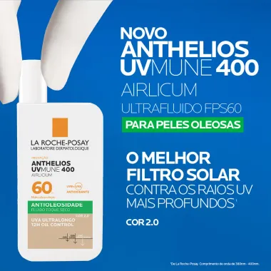 Protetor Solar Anthelios UVMune 400 Airlicium FPS 60 Antioleosidade Fluido Toque Seco Cor 2.0 40ml