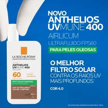 Protetor Solar Anthelios UVMune 400 Airlicium FPS 60 Antioleosidade Fluido Toque Seco Cor 6.0 40ml