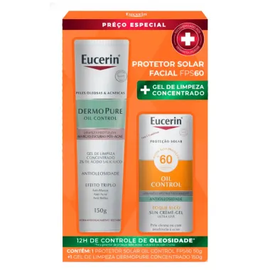 Kit Eucerin DermoPure Oil Control Gel de Limpeza Concentrado 150g e Protetor Solar Oil Control FPS 60 50g