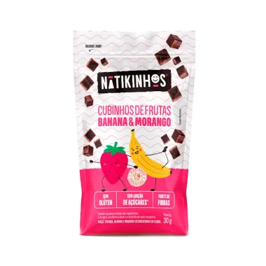 Cubinhos de Frutas Natikinhos Sabor Banana & Morango 30g