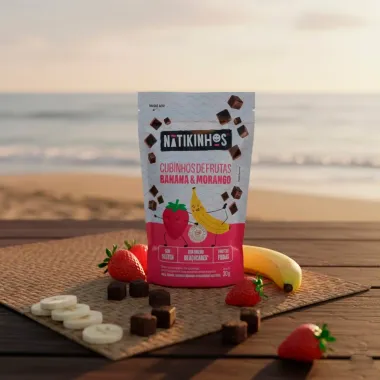 Cubinhos de Frutas Natikinhos Sabor Banana & Morango 30g