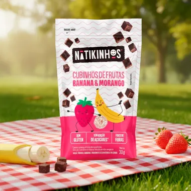Cubinhos de Frutas Natikinhos Sabor Banana & Morango 30g