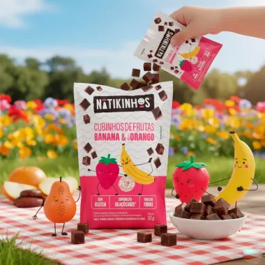 Cubinhos de Frutas Natikinhos Sabor Banana & Morango 30g