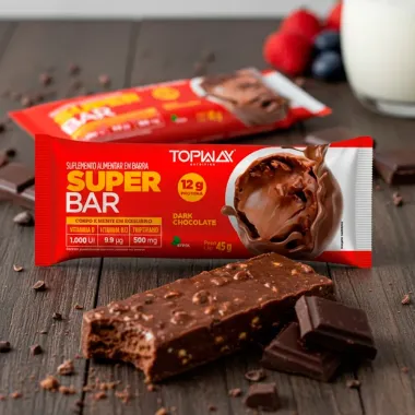 Barra Protein Super Bar Topway 12g de  Proteína Sabor Dark Chocoalte 45g