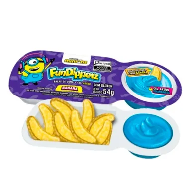 Bala de Goma Fundipperz Minions Sabor Banana + Gel Azedo Framboesa 54g