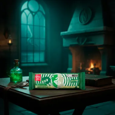Picol&eacute; Kibon Harry Potter Sonserina Sabor Ma&ccedil;&atilde; Verde e Caramelo Amanteigado 58g