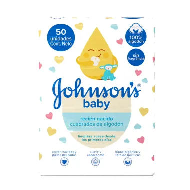 Algodao Quadrado Johnsons Baby Sem Fragrância com 50 Unidades