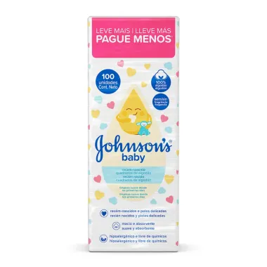 Algod&atilde;o Quadrado Johnson's Baby Rec&eacute;m Nascido Sem Fragr&acirc;ncia 100 Unidades Leve Mais Por Menos