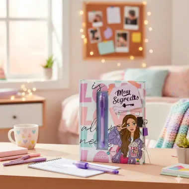 Di&aacute;rio Meus Segredos Estrela Fashion com Caneta Magica e Cadeado 1 Unidade