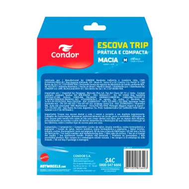 Escova de Dente Condor Trip Hot Wheels Macia com Estojo Protetor Desenhos Sortidos 3 Unidades