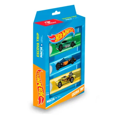 Escova de Dente Condor Trip Hot Wheels Macia com Estojo Protetor Desenhos Sortidos 3 Unidades