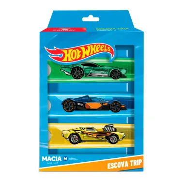 Escova de Dente Condor Trip Hot Wheels Macia com Estojo Protetor Desenhos Sortidos 3 Unidades