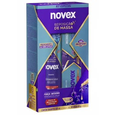 Kit Novex Reposi&ccedil;&atilde;o de Massa Shampoo 300ml e Recarga Novex 80g
