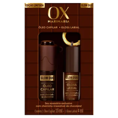 Kit Glow Duo OX MariMaria Óleo Capilar 15ml e Gloss Labial 14ml com Cheirinho de Chocolate