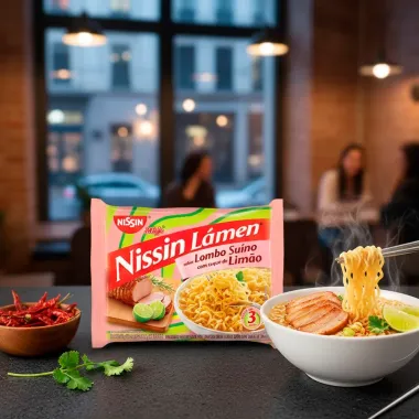 Macarr&atilde;o Instant&acirc;neo Nissin L&aacute;men Sabor Lombo Su&iacute;no com Toque de Lim&atilde;o 8Og