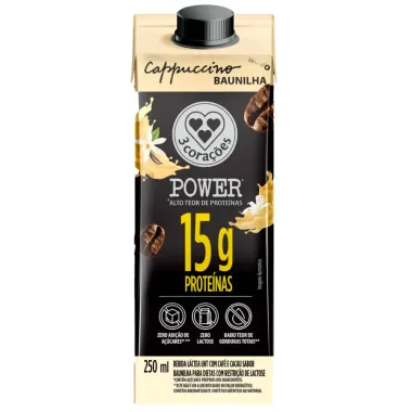 Bebida Lactea 3 Corações Power Cappuccino Baunilha 15G Proteínas 250ml