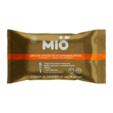 Lenços Umedecidos Demaquilantes Mió 5 em 1 com Vitamina C e Ácido Hialurônico 25 Unidades