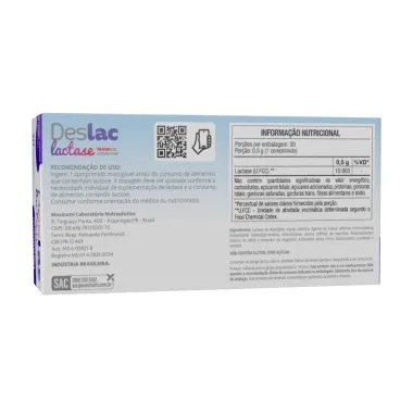 Deslac Lactase 10.000 UFCC Maxinutri Sabor Baunilha Zero A&ccedil;&uacute;car com 30 Comprimidos Mastig&aacute;veis