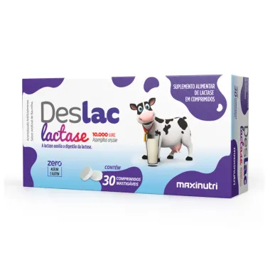 Deslac Lactase 10.000 UFCC Maxinutri Sabor Baunilha Zero A&ccedil;&uacute;car com 30 Comprimidos Mastig&aacute;veis