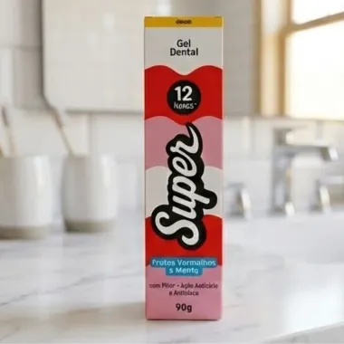 Gel Dental Super Frutas Vermelhas e Menta12 Horas com Fl&uacute;or 90g