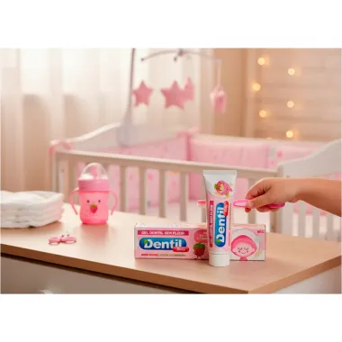 Gel Dental Dentil Baby Sabor Morango com Xilitol e Camomila Sem Fl&uacute;or 50g