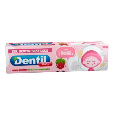 Gel Dental Dentil Baby Sabor Morango com Xilitol e Camomila Sem Fl&uacute;or 50g