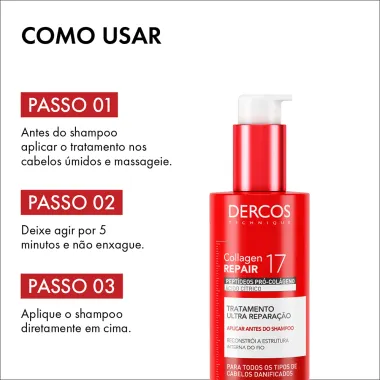 Collagen Repair 17 Dercos Tratamento Ultra Repara&ccedil;&atilde;o Pr&eacute; Shampoo Cabelos Danificados 150g
