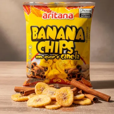 Banana Chips Aritana A&ccedil;&uacute;car e Canela 50g