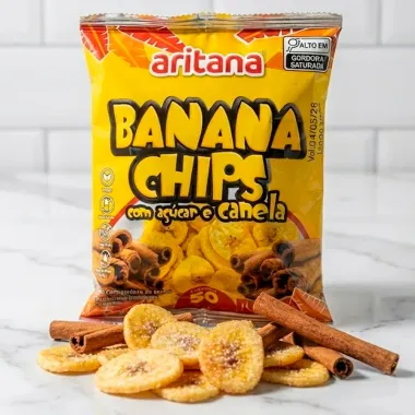 Banana Chips Aritana A&ccedil;&uacute;car e Canela 50g