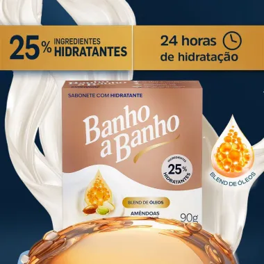 Sabonete em Barra com Hidratante Banho a Banho Blend de &Oacute;leos Am&ecirc;ndoas e  Pistache 90g
