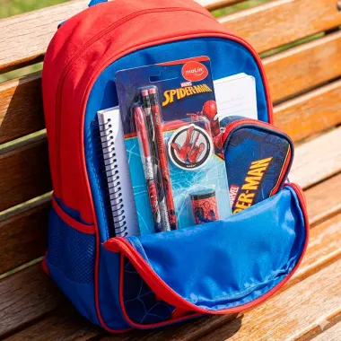 Kit Escolar Marvel Spider Man Molin com 1 Caneta Azul 2 L&aacute;pis Grafite 1 Borracha e 1 Apontador Cores Sortidas