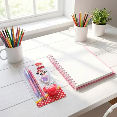 Kit Escolar Disney Minnie Mouse Molin com 1 Caneta Azul 2 L&aacute;pis Grafite 1 Borracha e 1 Apontador Cores Sortidas