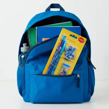 Kit Escolar Disney Stitch Molin com 1 Caneta Azul 2 L&aacute;pis Grafite 1 Borracha e 1 Apontador Cores Sortidas