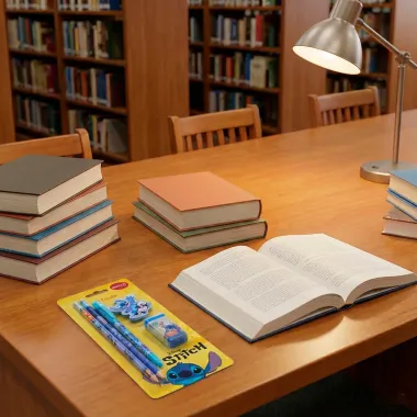 Kit Escolar Disney Stitch Molin com 1 Caneta Azul 2 L&aacute;pis Grafite 1 Borracha e 1 Apontador Cores Sortidas