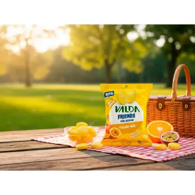 Pastilha Valda Friends Yellow Mix Sem A&ccedil;&uacute;car Refil 25g