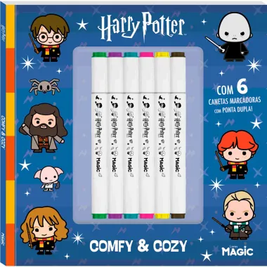 Livro  para Colorir Comfy & Cozi Harry Potter com 6 Canetas Marcadoras Ponta Dupla