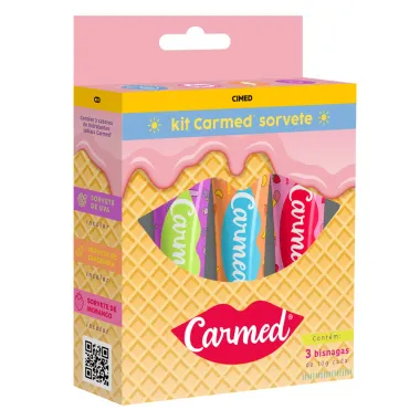Kit Carmed Sorvete Hidratante Labial Sabores Uva Tangerina e Morango Incolor 3 Unidades de 10g cada