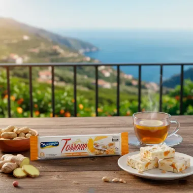 Torrone Montev&eacute;rgine com Amendoim Laranja e Gengibre 45g