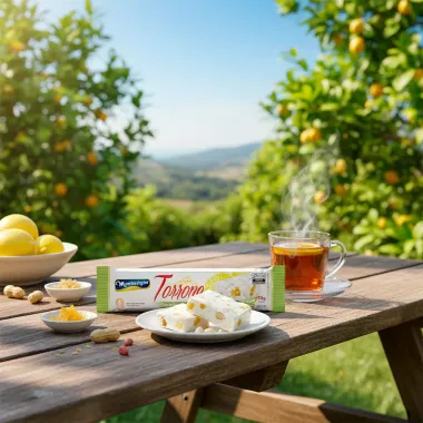 Torrone Montev&eacute;rgine com Amendoim e Lim&atilde;o Siciliano 45g