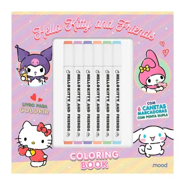 Livro para Colorir Hello Kitty and Friends Coloring Book 6 Canetas Marcadoras com Ponta Dupla