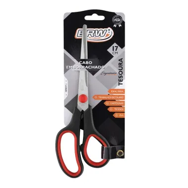 Tesoura BRW Cabo Emborrachado Ergon&ocirc;mico Preta de 17cm 1 Unidade