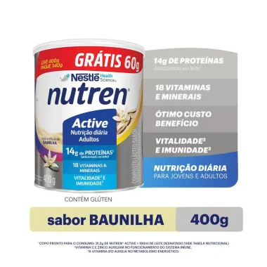 Nutren Active Baunilha Leve 400g e Pague 340g Ganhe 60g com 400g