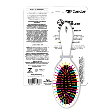 Kit Escova para Cabelo Condor Oval + 6 Canetas Hidrocor para Colorir