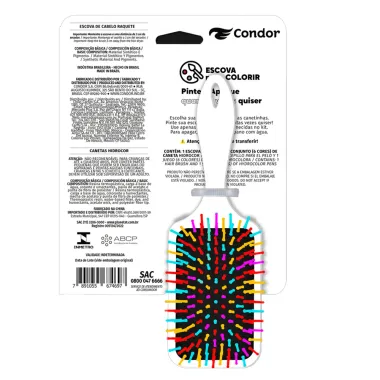 Kit 1 Escova para Cabelo Condor Raquete + 6 Canetas Hidrocor para Colorir