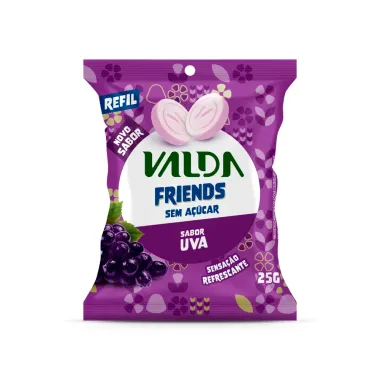 Pastilha Valda Friends Refil Novo Sabor Uva Sem A&ccedil;&uacute;car Sach&ecirc; 25g