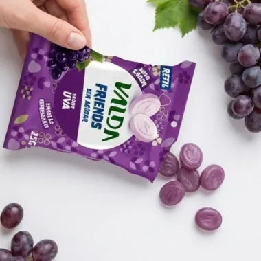 Pastilha Valda Friends Refil Novo Sabor Uva Sem A&ccedil;&uacute;car Sach&ecirc; 25g